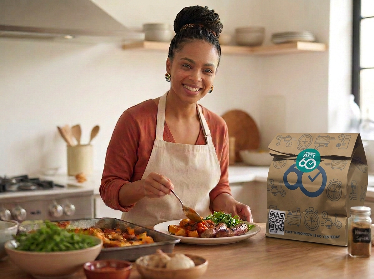 A young South African home cook plating a fresh meal in a family kitchen